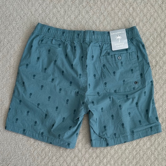 Surf & Swim Co. Stretch Chino Pineapple Print Pull-On Shorts Size L Teal NWT - Picture 6 of 13